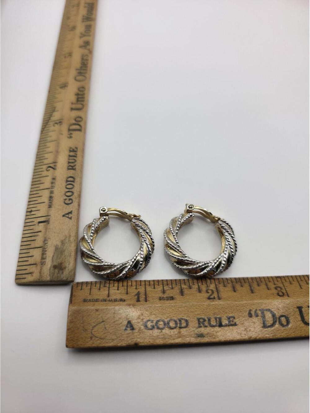 Vintage Signed Jomaz Joseph Mazer Classic Gold And Silver Tone Clip On Earrings - Picture 5 of 9